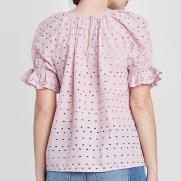 Universal Thread Light Purple Eyelet Puff-Sleeve Blouse Size M - Picture 2 of 5